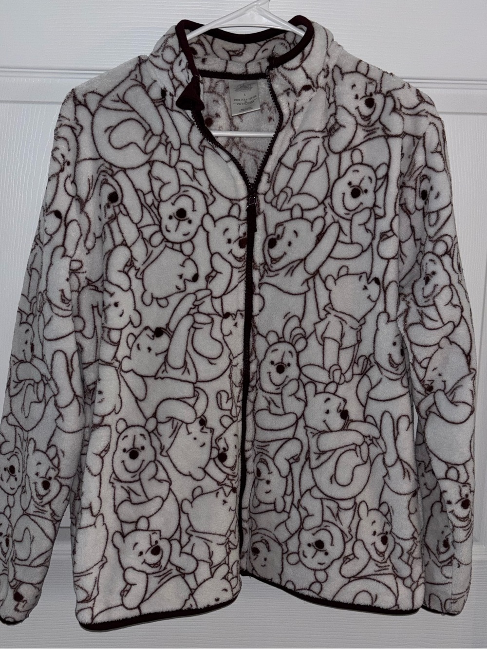 Disney Cream and Brown Winnie the Pooh Fleece Jacket Sz L